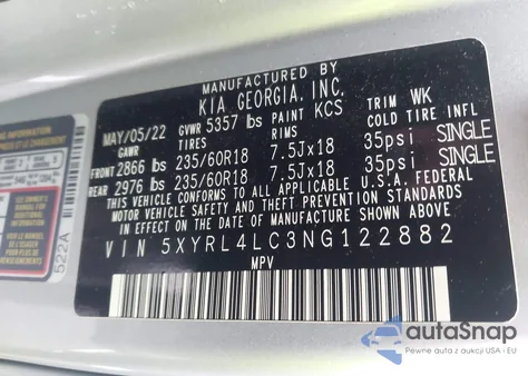 2022 Kia Sorento S from USA, damaged, VIN 5XYRL4LC3NG122882